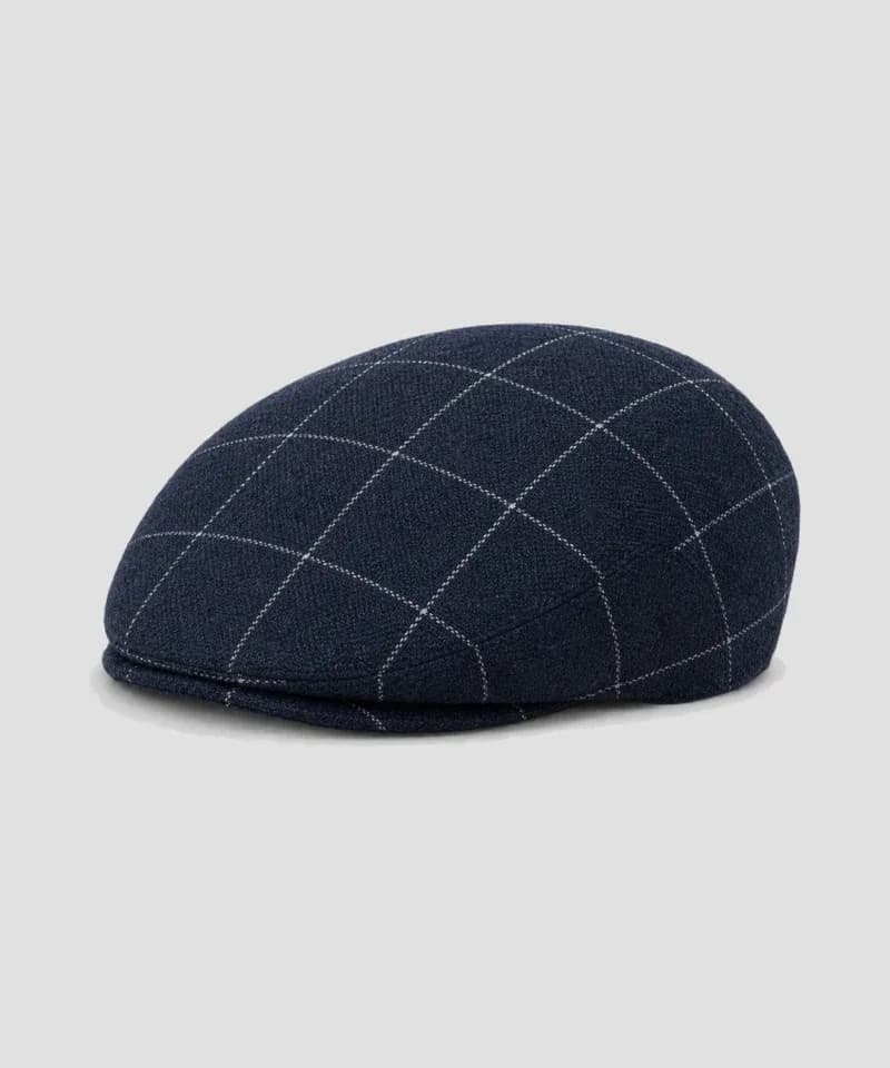 Boina plana windowpane azul marino — Boinas