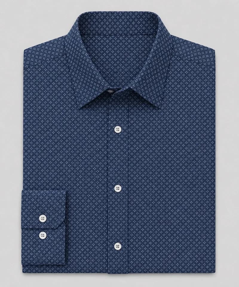 Camisa azul marino con microestampado geométrico Village Polo — Camisas