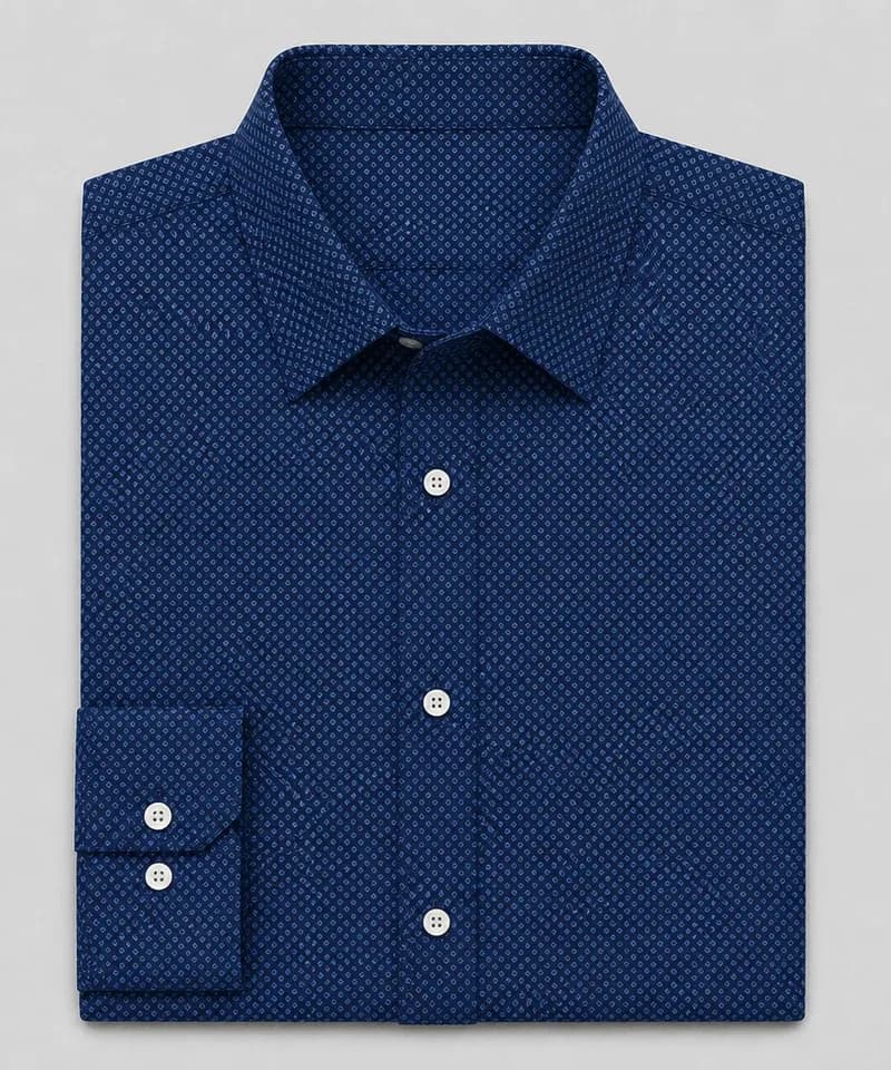 Camisa azul marino con microestampado geométrico Venecia (cuadrícula) — Camisas
