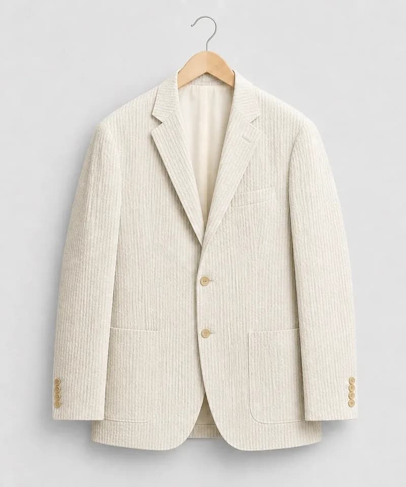 Saco blanco seersucker con bolsillos de parche — Sacos