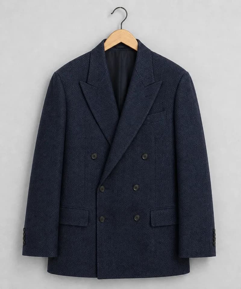 Saco cruzado azul marino herringbone — Sacos
