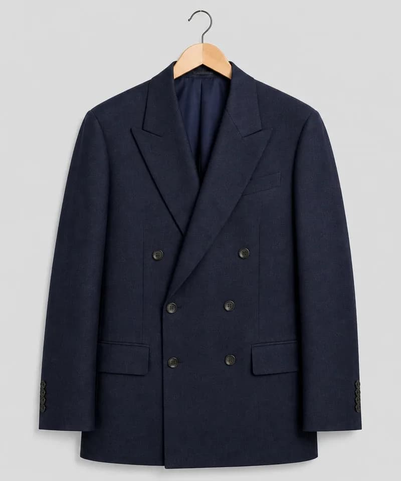 Saco cruzado azul marino liso con solapa de pico — Sacos